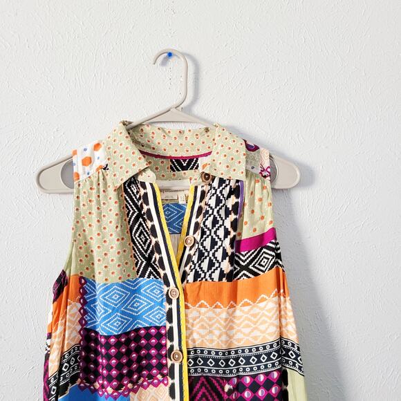 Anthropologie Women's Boho Patchwork Sleeveless Dress festival wear - Picture 3 of 13